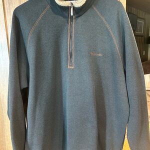 Columbia Blue/Gray Thick Zip Up Sweater for Versatile Comfort.